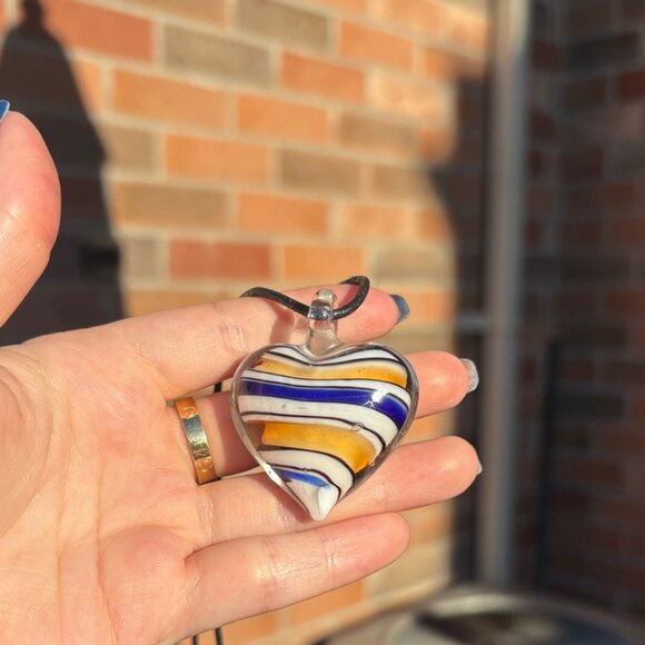 Handmade Art Glass Heart Pendant – Murano Style Necklace - Picture 3 of 5